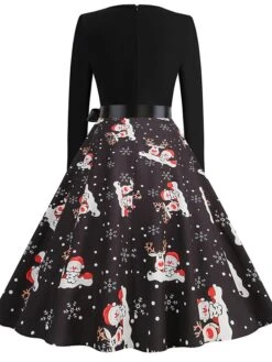 Women's Christmas Vintage Dress Midi Dress Black And White Green Black Long Sleeve Santa Claus Bow Winter Fall Autumn Square Neck Stylish Christmas Vacation 2022 S M L XL XXL 3XL -Casual Print Dress Sales mmmztk1667637298885
