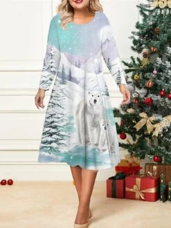 Women's Christmas Plus Size Curve Casual Dress Skater Dress A Line Dress Animal Christmas Tree Midi Dress Long Sleeve Print Crew Neck Fashion Outdoor White Blue Fall Winter L XL XXL 3XL 4XL 6 Women's Christmas Plus Size Curve Casual Dress Skater Dress A Line Dress Animal Christmas Tree Midi Dress Long Sleeve Print Crew Neck Fashion Outdoor White Blue Fall Winter L XL XXL 3XL 4XL -Casual Print Dress Sales mmwwsn1695813649632