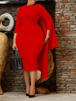 Women‘s Plus Size Curve Work Dress Bodycon Sheath Dress Solid Color Midi Dress Long Sleeve Crew Neck Fashion Outdoor White Red Fall Spring L XL XXL 3XL -Casual Print Dress Sales mmxzyf1676871088768