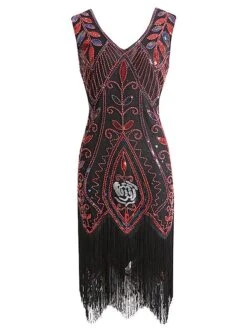 Women's Retro 1920s Fringe Dress Midi Dress Party Halloween Sequins Tassel Fringe Leaf V Neck Sleeveless Regular Fit Spring Fall 2023 Black Wine S M L XL 18 Women's Retro 1920s Fringe Dress Midi Dress Party Halloween Sequins Tassel Fringe Leaf V Neck Sleeveless Regular Fit Spring Fall 2023 Black Wine S M L XL -Casual Print Dress Sales mpbach1692948657506