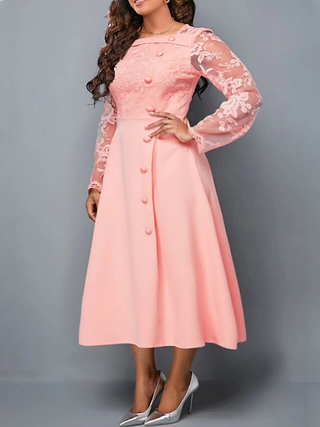 Women‘s Plus Size Curve Party Dress Pure Color Square Neck Long Sleeve Winter Fall Fashion Elegant Formal Midi Dress Party Evening Party Dress 2 Women‘s Plus Size Curve Party Dress Pure Color Square Neck Long Sleeve Winter Fall Fashion Elegant Formal Midi Dress Party Evening Party Dress - Image 2