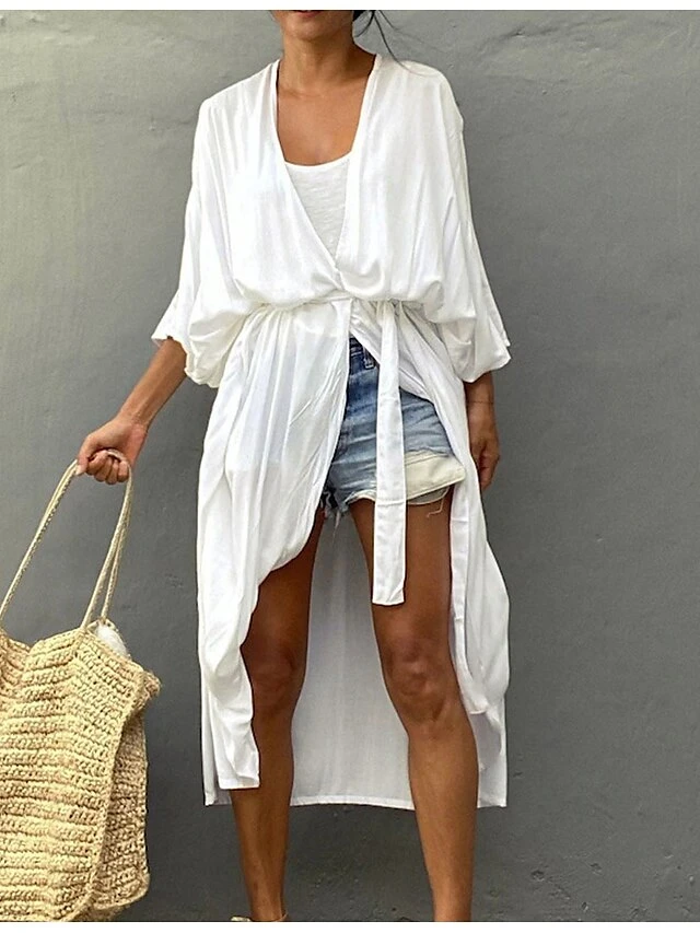 Women's Swimwear Cover Up Beach Top Normal Swimsuit Lace Up Pleated UV Protection Pure Color Black White Red Royal Blue Beige V Wire Bathing Suits New Vacation Holiday 8 Women's Swimwear Cover Up Beach Top Normal Swimsuit Lace Up Pleated UV Protection Pure Color Black White Red Royal Blue Beige V Wire Bathing Suits New Vacation Holiday - Image 8