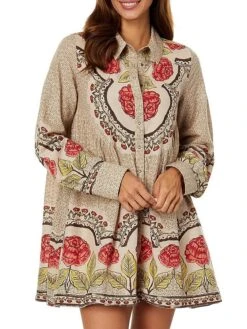 Women's Shirt Dress Casual Dress Mini Dress Outdoor Daily Vacation Polyester Vintage Retro Shirt Collar Button Print Long Sleeve Spring Fall 2023 Loose Fit Apricot Floral S M L XL 2XL