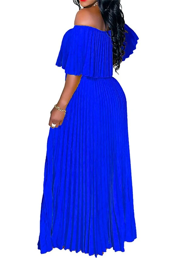 Women‘s Plus Size Curve Party Dress Pure Color Off Shoulder Half Sleeve Spring Fall Elegant Prom Dress Maxi Long Dress Party Dress 4 Women‘s Plus Size Curve Party Dress Pure Color Off Shoulder Half Sleeve Spring Fall Elegant Prom Dress Maxi Long Dress Party Dress - Image 4