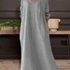 Women's Plus Size Curve Casual Dress Hoodie Dress Solid Color Long Dress Maxi Dress Long Sleeve Pocket Hooded Fashion Outdoor Black Khaki Fall Winter L XL XXL 3XL 4XL