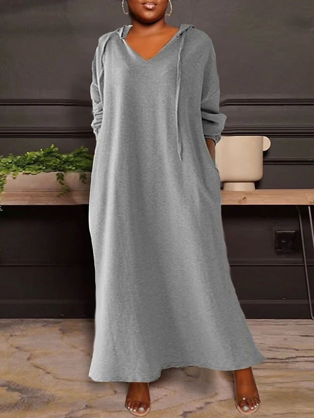 Women's Plus Size Curve Casual Dress Hoodie Dress Solid Color Long Dress Maxi Dress Long Sleeve Pocket Hooded Fashion Outdoor Black Khaki Fall Winter L XL XXL 3XL 4XL 1 Women's Plus Size Curve Casual Dress Hoodie Dress Solid Color Long Dress Maxi Dress Long Sleeve Pocket Hooded Fashion Outdoor Black Khaki Fall Winter L XL XXL 3XL 4XL
