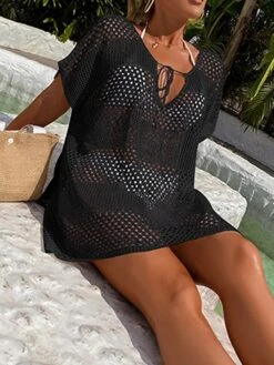 Women's Cover Up Beach Dress Beach Wear Mini Dress Hole Casualy Plain V Neck Short Sleeve Loose Fit Outdoor Daily Black White 2023 Spring Summer One Size 37 Women's Cover Up Beach Dress Beach Wear Mini Dress Hole Casualy Plain V Neck Short Sleeve Loose Fit Outdoor Daily Black White 2023 Spring Summer One Size -Casual Print Dress Sales mrkjdm1673338634736