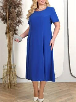 Women's Plus Size Curve Two Piece Dress Set Party Dress Lace Dress Party Wedding Guest Fashion Elegant Lace Embroidered Long Dress Maxi Dress Crew Neck 3/4 Length Sleeve Plain Pink Blue Spring -Casual Print Dress Sales mrrjqr1692179471159