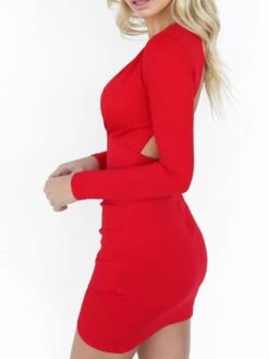 Women's Bodycon Sheath Dress Mini Dress Black White Red Long Sleeve Pure Color Backless Summer Spring Deep V Vacation Winter Dress Fall Dress Slim 2023 S M L XL -Casual Print Dress Sales mrxcmk1639042283934
