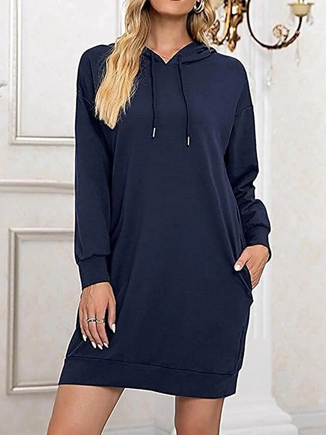 Women's Casual Dress Hoodie Dress Shift Dress Mini Dress Pocket Outdoor Street Daily Active Fashion Hooded Long Sleeve 2023 Loose Fit Black Wine Army Green Color S M L XL XXL Size 7 Women's Casual Dress Hoodie Dress Shift Dress Mini Dress Pocket Outdoor Street Daily Active Fashion Hooded Long Sleeve 2023 Loose Fit Black Wine Army Green Color S M L XL XXL Size - Image 7