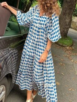 Women's Casual Dress Swing Dress Long Dress Maxi Dress Purple Wine Lavender Half Sleeve Floral Ruffle Fall Spring Autumn V Neck Weekend Loose Fit 2023 S M L XL XXL -Casual Print Dress Sales mshiiw1652698329547