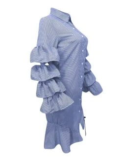 Women's Shirt Dress Sheath Dress Midi Dress Winter Dress Daily Vacation Polyester Cotton Blend Fashion Casual Shirt Collar Lace Up Ruched Long Sleeve Summer Spring Fall 2022 Regular Fit Red Light Blue -Casual Print Dress Sales msqgqi1634352967889