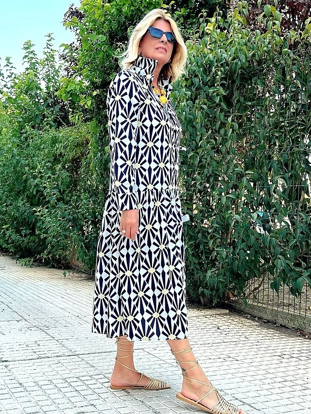 Women's Long Dress Maxi Dress Shirt Dress Casual Dress Print Dress Geometric Streetwear Modern Outdoor Daily Vacation Ruffle Button Long Sleeve Shirt Collar Dress Regular Fit Black Summer Spring S M 9 Women's Long Dress Maxi Dress Shirt Dress Casual Dress Print Dress Geometric Streetwear Modern Outdoor Daily Vacation Ruffle Button Long Sleeve Shirt Collar Dress Regular Fit Black Summer Spring S M - Image 9