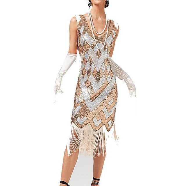 Women's Retro 1920s Fringe Dress Midi Dress Party Halloween Sequins Tassel Fringe Geometric V Neck Sleeveless Regular Fit Spring Fall 2023 Silver Black XS S M L 2 Women's Retro 1920s Fringe Dress Midi Dress Party Halloween Sequins Tassel Fringe Geometric V Neck Sleeveless Regular Fit Spring Fall 2023 Silver Black XS S M L - Image 2