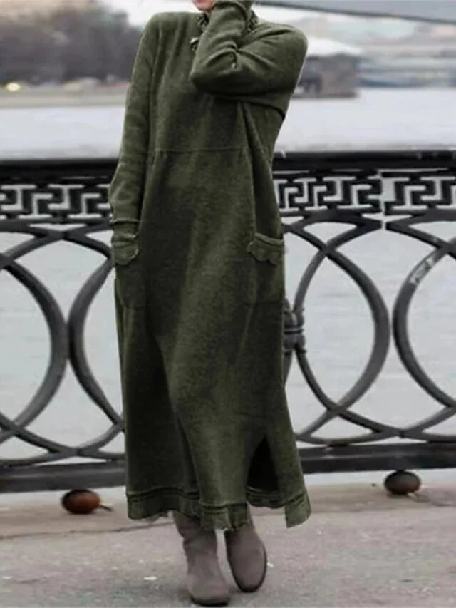 Women's Casual Dress Sweater Dress Sweatshirt Dress Maxi Long Dress Black Army Green Red Long Sleeve Pure Color Pocket Spring Fall Winter Crew Neck Fashion Vacation Fall Dress 2023 S M L XL XXL 3XL 5 Women's Casual Dress Sweater Dress Sweatshirt Dress Maxi Long Dress Black Army Green Red Long Sleeve Pure Color Pocket Spring Fall Winter Crew Neck Fashion Vacation Fall Dress 2023 S M L XL XXL 3XL - Image 5