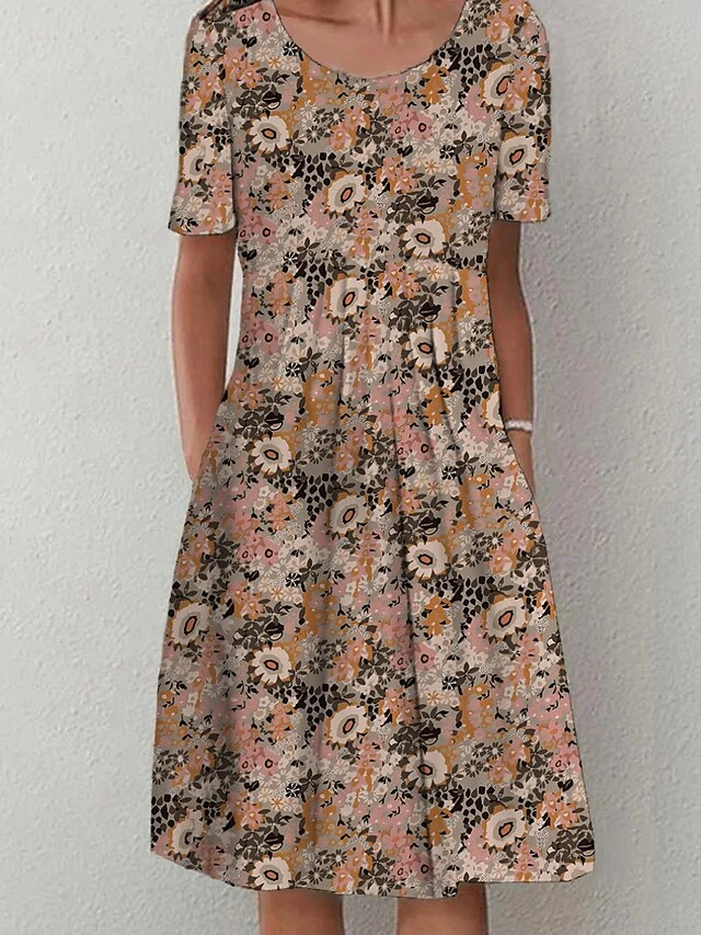 Women's Casual Dress Summer Dress Print Dress Floral Geometric Pocket Print Crew Neck Midi Dress Active Fashion Outdoor Daily Short Sleeve Regular Fit Pink Navy Blue Blue Summer Spring S M L XL XXL 4 Women's Casual Dress Summer Dress Print Dress Floral Geometric Pocket Print Crew Neck Midi Dress Active Fashion Outdoor Daily Short Sleeve Regular Fit Pink Navy Blue Blue Summer Spring S M L XL XXL - Image 4