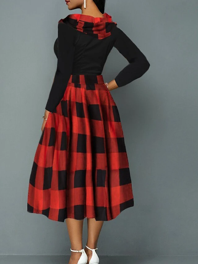 Women‘s Christmas Retro Elegant Vintage Dress Midi Dress Party Ruffle Patchwork Plaid Crew Neck Long Sleeve Regular Fit Fall Winter 2023 Red S M L XL 2 Women‘s Christmas Retro Elegant Vintage Dress Midi Dress Party Ruffle Patchwork Plaid Crew Neck Long Sleeve Regular Fit Fall Winter 2023 Red S M L XL - Image 2