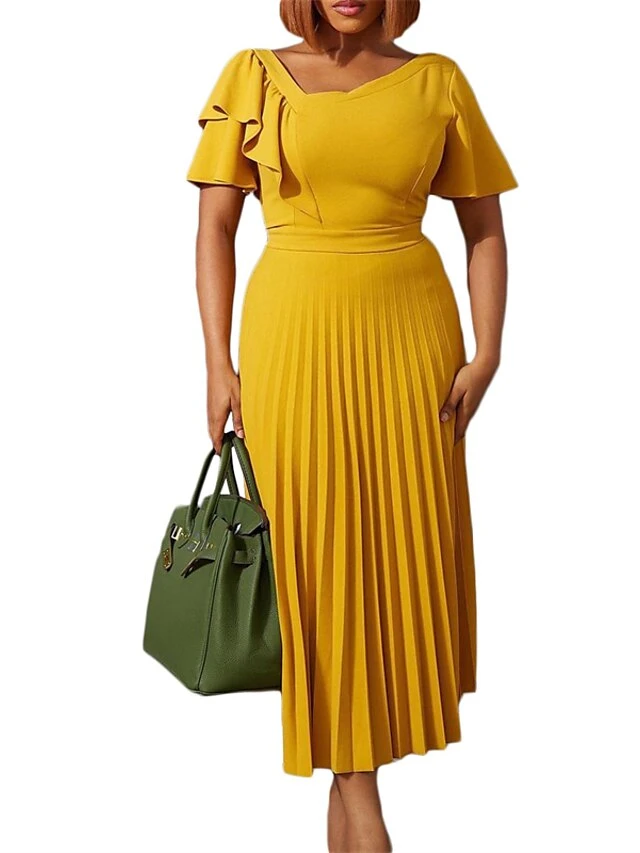 Women‘s Plus Size Curve Party Dress Solid Color V Neck Ruched Short Sleeve Fall Spring Work Prom Dress Maxi Long Dress Party Holiday Dress Ruffle 11 Women‘s Plus Size Curve Party Dress Solid Color V Neck Ruched Short Sleeve Fall Spring Work Prom Dress Maxi Long Dress Party Holiday Dress Ruffle - Image 11