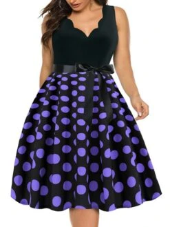 Women's Plus Size Curve Party Dress Polka Dot V Neck Bow Sleeveless Fall Spring Vintage 1950s Elegant Knee Length Dress Formal Party Dress 19 Women's Plus Size Curve Party Dress Polka Dot V Neck Bow Sleeveless Fall Spring Vintage 1950s Elegant Knee Length Dress Formal Party Dress -Casual Print Dress Sales mvklkk1637034066953