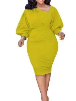 Women‘s Plus Size Curve Holiday Dress Solid Color V Neck Ruched Long Sleeve Fall Winter Work Knee Length Dress Work Weekend Dress -Casual Print Dress Sales mvocab1647508312043