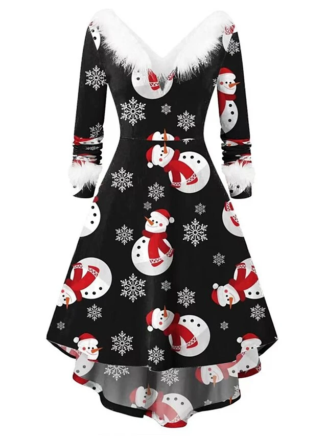 Women's Christmas Casual Dress Swing Dress Light Pink Wine Red White Black Long Sleeve Elk SnowmanTree Feather Print Winter Fall V Neck Vintage ElegantFall Dress 2022 S M L XL XXL 5 Women's Christmas Casual Dress Swing Dress Light Pink Wine Red White Black Long Sleeve Elk SnowmanTree Feather Print Winter Fall V Neck Vintage ElegantFall Dress 2022 S M L XL XXL - Image 5