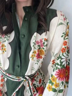 Women's Shirt Dress Casual Dress Maxi Long Dress Outdoor Daily Date Linen Fashion Casual V Neck Lace Up Button Long Sleeve Fall Winter 2023 Regular Fit Apricot Floral S M L XL 2XL -Casual Print Dress Sales mwpcus1695644789437