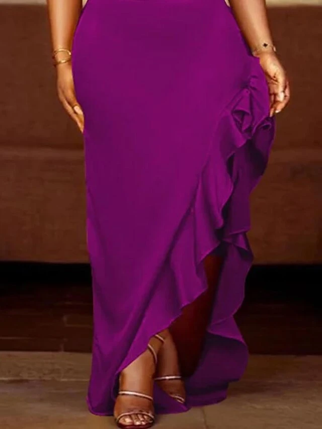 Women‘s Plus Size Curve Party Dress Satin Dress Sheath Dress Solid Color Long Dress Maxi Dress Sleeveless Ruffle Backless Halter Fashion Party Purple Summer Spring L XL XXL 3 Women‘s Plus Size Curve Party Dress Satin Dress Sheath Dress Solid Color Long Dress Maxi Dress Sleeveless Ruffle Backless Halter Fashion Party Purple Summer Spring L XL XXL - Image 3