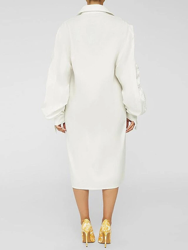 Women's Plus Size Shirt Dress Casual Dress Shift Dress Midi Dress Outdoor Office Daily Polyester Basic Classic Shirt Collar Button Long Sleeve Spring Fall Winter 2023 Loose Fit White Plain Pure Color 3 Women's Plus Size Shirt Dress Casual Dress Shift Dress Midi Dress Outdoor Office Daily Polyester Basic Classic Shirt Collar Button Long Sleeve Spring Fall Winter 2023 Loose Fit White Plain Pure Color - Image 3