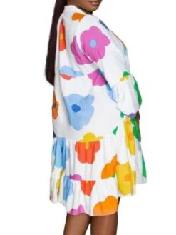 Women's Shirt Dress Casual Dress Mini Dress Outdoor Daily Polyester Basic Classic V Neck Button Print 3/4 Length Sleeve Spring Fall Winter 2023 Loose Fit Black White Green Flower S M L XL 2XL -Casual Print Dress Sales mwtqyl1694576741426