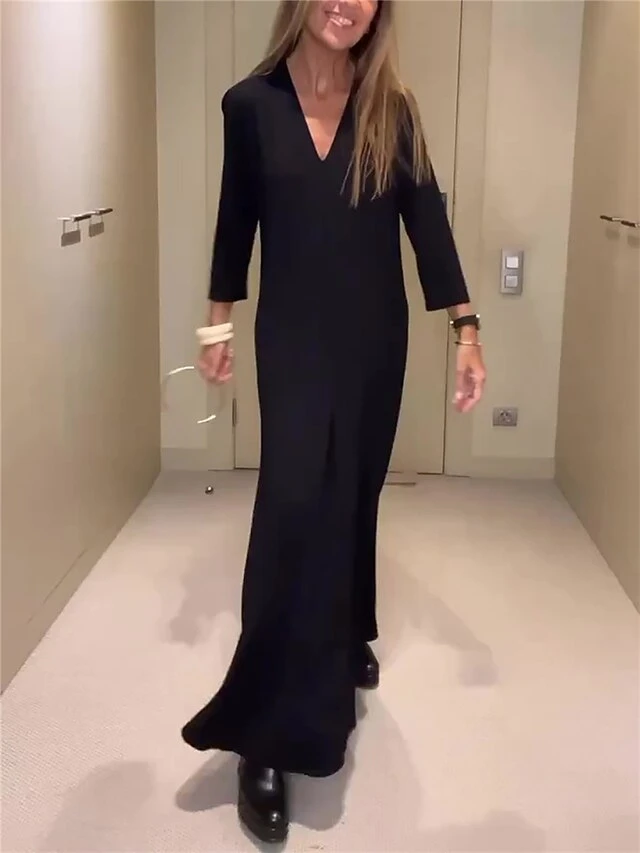 Women's Long Dress Maxi Dress Casual Dress Shift Dress Summer Dress Plain Fashion Basic Daily Holiday Date Ruched 3/4 Length Sleeve V Neck Dress Regular Fit Black Orange Khaki Summer Spring S M L XL 8 Women's Long Dress Maxi Dress Casual Dress Shift Dress Summer Dress Plain Fashion Basic Daily Holiday Date Ruched 3/4 Length Sleeve V Neck Dress Regular Fit Black Orange Khaki Summer Spring S M L XL - Image 8