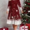 Women's Plus Size Curve Casual Dress Winter Dress Skater Dress Snowflake Midi Dress Long Sleeve Print Crew Neck Fashion Outdoor White Wine Fall Winter L XL XXL 3XL 4XL