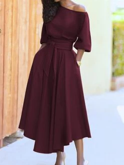 Women's Casual Dress Swing Dress Summer Dress Long Dress Maxi Dress Lace Up Pocket Street Daily Going Out Fashion Elegant Crew Neck Half Sleeve 2023 Regular Fit Black Wine Green Color S M L XL XXL -Casual Print Dress Sales mxcxeq1688468712809