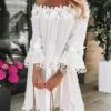 Women's Casual Dress Lace Dress Shift Dress Plain Tassel Fringe Lace Off Shoulder Midi Dress Basic Fashion Outdoor Daily 3/4 Length Sleeve Loose Fit White Spring Summer S M L XL XXL