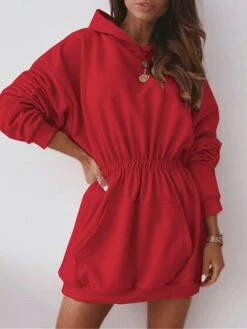 Women's Casual Dress Hoodie Dress Mini Dress Active Daily Outdoor Holiday Vacation Hoodie Pocket Solid Color Regular Fit Black White Pink S M L XL XXL -Casual Print Dress Sales mxswfw1695027792852