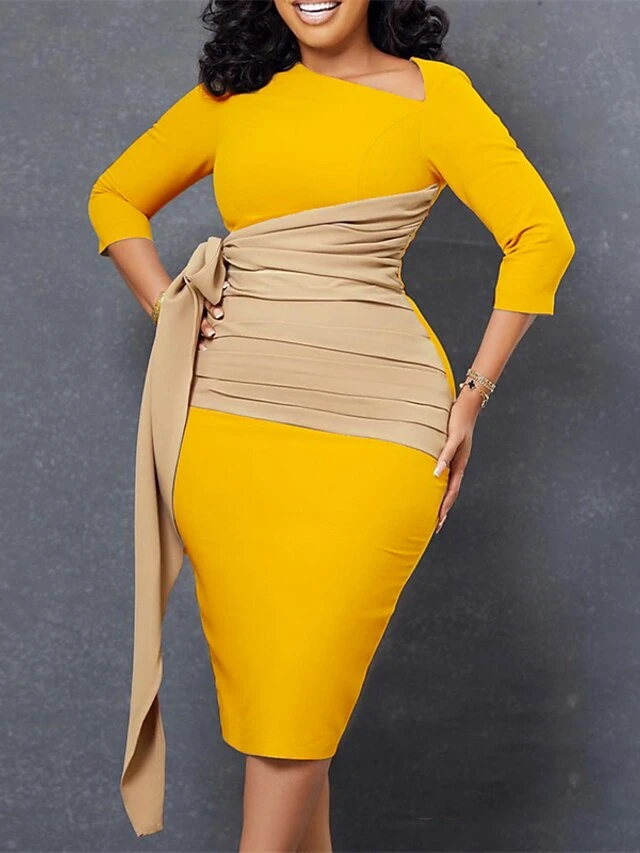Women‘s Plus Size Curve Work Dress Color Block V Neck 3/4 Length Sleeve Spring Fall Work Elegant Knee Length Dress Work Work Dress Dress 7 Women‘s Plus Size Curve Work Dress Color Block V Neck 3/4 Length Sleeve Spring Fall Work Elegant Knee Length Dress Work Work Dress Dress - Image 7