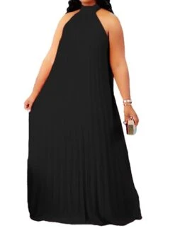 Women's Plus Size Curve Shift Dress Solid Color Halter Neck Ruched Sleeveless Spring Summer Basic Maxi Long Dress Casual Daily Dress -Casual Print Dress Sales mywtzg1654676760321