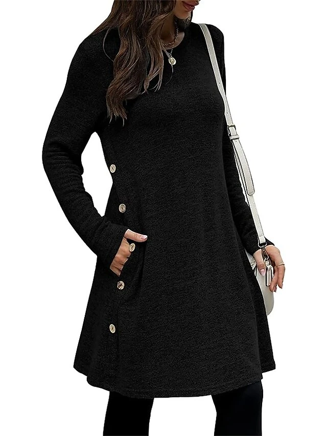 Women's Casual Dress Sweatshirt Dress Winter Dress Mini Dress Button Outdoor Daily Going Out Active Fashion Crew Neck Long Sleeve 2023 Loose Fit Black Pink Gray Color S M L XL XXL Size 2 Women's Casual Dress Sweatshirt Dress Winter Dress Mini Dress Button Outdoor Daily Going Out Active Fashion Crew Neck Long Sleeve 2023 Loose Fit Black Pink Gray Color S M L XL XXL Size - Image 2