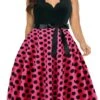 Women's Plus Size Curve Party Dress Polka Dot V Neck Bow Sleeveless Fall Spring Vintage 1950s Elegant Knee Length Dress Formal Party Dress