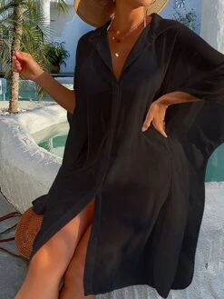 Women's Swimwear Cover Up Beach Top Normal Swimsuit UV Protection Modest Swimwear Button Pure Color White Black Bathing Suits New Casual Vacation / Modern 21 Women's Swimwear Cover Up Beach Top Normal Swimsuit UV Protection Modest Swimwear Button Pure Color White Black Bathing Suits New Casual Vacation / Modern -Casual Print Dress Sales nanqsp1642659071550