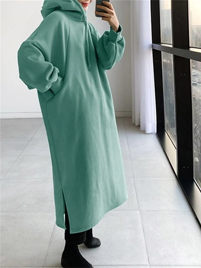 Women's Casual Dress Hoodie Dress Long Dress Maxi Dress Active Daily Outdoor Holiday Vacation Hoodie Solid Color Loose Fit ArmyGreen Black Green S M L XL XXL 4 Women's Casual Dress Hoodie Dress Long Dress Maxi Dress Active Daily Outdoor Holiday Vacation Hoodie Solid Color Loose Fit ArmyGreen Black Green S M L XL XXL - Image 4