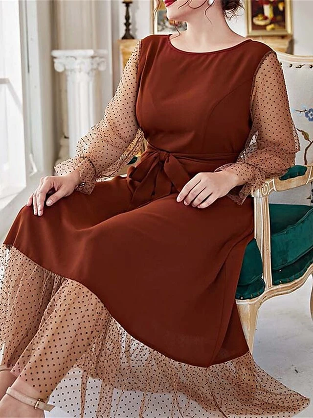 Women's Plus Size Prom Dress Party Dress Wedding Guest Dress Long Dress Maxi Dress Black Brown Long Sleeve Pure Color Lace Up Fall Winter Autumn Crew Neck Fashion Winter Dress Evening Party Wedding 10 Women's Plus Size Prom Dress Party Dress Wedding Guest Dress Long Dress Maxi Dress Black Brown Long Sleeve Pure Color Lace Up Fall Winter Autumn Crew Neck Fashion Winter Dress Evening Party Wedding - Image 10