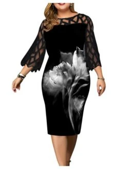 Women‘s Plus Size Curve Party Dress Butterfly Crew Neck Print 3/4 Length Sleeve Spring Fall Work Casual Sexy Prom Dress Midi Dress Daily Work Dress -Casual Print Dress Sales ncbgdz1628488795968