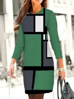 Women's Casual Dress Winter Dress Sweatshirt Dress Geometric Plaid Print Crew Neck Mini Dress Fashion Streetwear Outdoor Daily Long Sleeve Loose Fit Pink Blue Green Fall Winter S M L XL XXL -Casual Print Dress Sales ncmijg1694165729031
