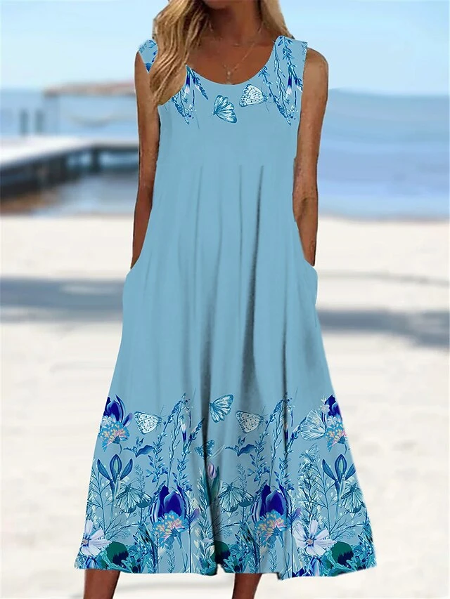 Women's Casual Dress Tank Dress Summer Dress Floral Pocket Print Crew Neck Midi Dress Fashion Streetwear Outdoor Street Sleeveless Regular Fit Light Green Wine Blue Summer Spring S M L XL XXL 2 Women's Casual Dress Tank Dress Summer Dress Floral Pocket Print Crew Neck Midi Dress Fashion Streetwear Outdoor Street Sleeveless Regular Fit Light Green Wine Blue Summer Spring S M L XL XXL - Image 2