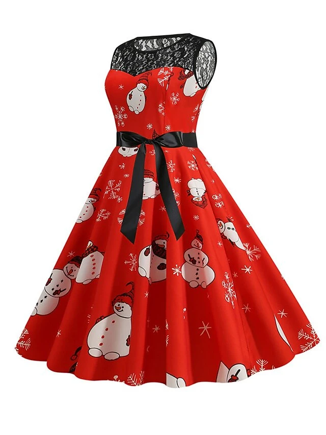 Women‘s Christmas Retro 1950s Vintage Dress Midi Dress Party Patchwork Bow Santa Claus Crew Neck Sleeveless Regular Fit Fall Winter 2023 Black Wine S M L XL 6 Women‘s Christmas Retro 1950s Vintage Dress Midi Dress Party Patchwork Bow Santa Claus Crew Neck Sleeveless Regular Fit Fall Winter 2023 Black Wine S M L XL - Image 6
