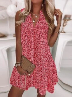 Women's Casual Dress Shift Dress Floral Dress Floral Print V Neck Mini Dress Active Fashion Outdoor Daily Sleeveless Loose Fit Red Spring Summer S M L XL XXL