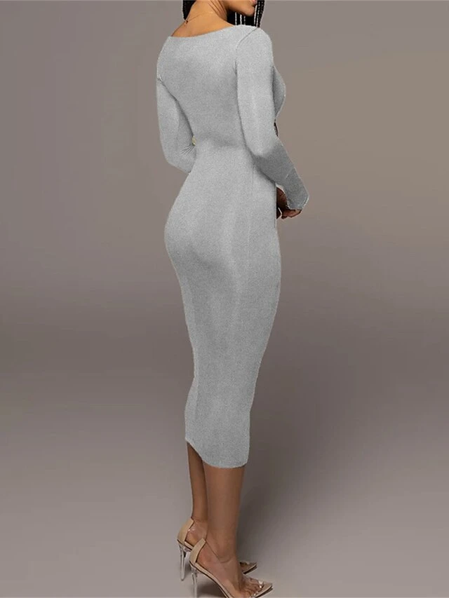 Women's Casual Dress Winter Dress Bodycon Midi Dress Ruched Street Daily Holiday Fashion Streetwear Square Neck Long Sleeve 2023 Regular Fit Black Pink Red Color S M L Size 6 Women's Casual Dress Winter Dress Bodycon Midi Dress Ruched Street Daily Holiday Fashion Streetwear Square Neck Long Sleeve 2023 Regular Fit Black Pink Red Color S M L Size - Image 6