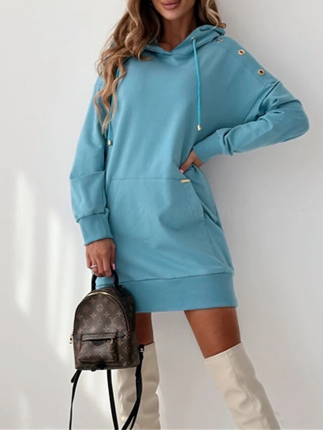 Women's Casual Dress Hoodie Dress Mini Dress Active Daily Outdoor Holiday Vacation Hoodie Pocket Solid Color Loose Fit ArmyGreen Black Blue S M L XL XXL 12 Women's Casual Dress Hoodie Dress Mini Dress Active Daily Outdoor Holiday Vacation Hoodie Pocket Solid Color Loose Fit ArmyGreen Black Blue S M L XL XXL - Image 12