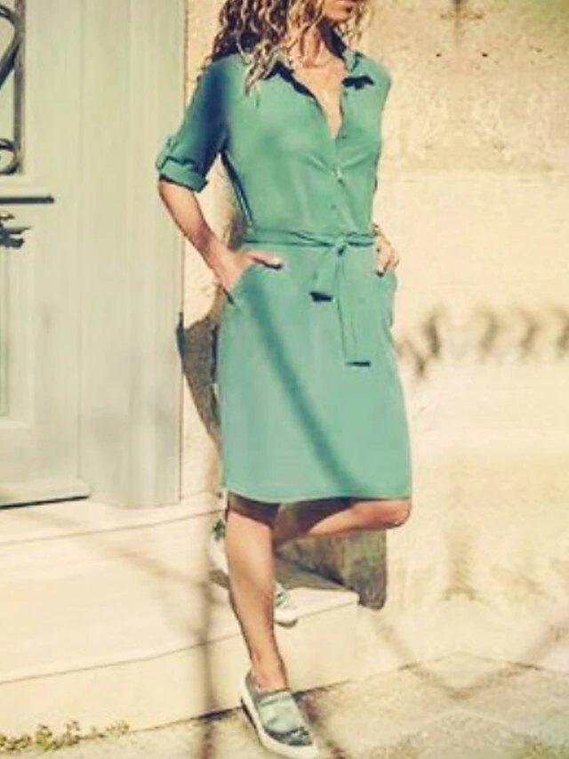 Women's Shirt Dress Casual Dress Shift Dress Midi Dress Outdoor Office Business Polyester Classic Modern Shirt Collar Button Pocket 3/4 Length Sleeve Summer Spring 2023 Loose Fit ArmyGreen Black 5 Women's Shirt Dress Casual Dress Shift Dress Midi Dress Outdoor Office Business Polyester Classic Modern Shirt Collar Button Pocket 3/4 Length Sleeve Summer Spring 2023 Loose Fit ArmyGreen Black - Image 5