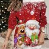 Women's Christmas Casual Dress Sweatshirt Dress Mini Dress Warm Fashion OutdoorVacation Crew Neck Print Santa Claus Snowman Loose Fit White Red Burgundy S M L XL XXL